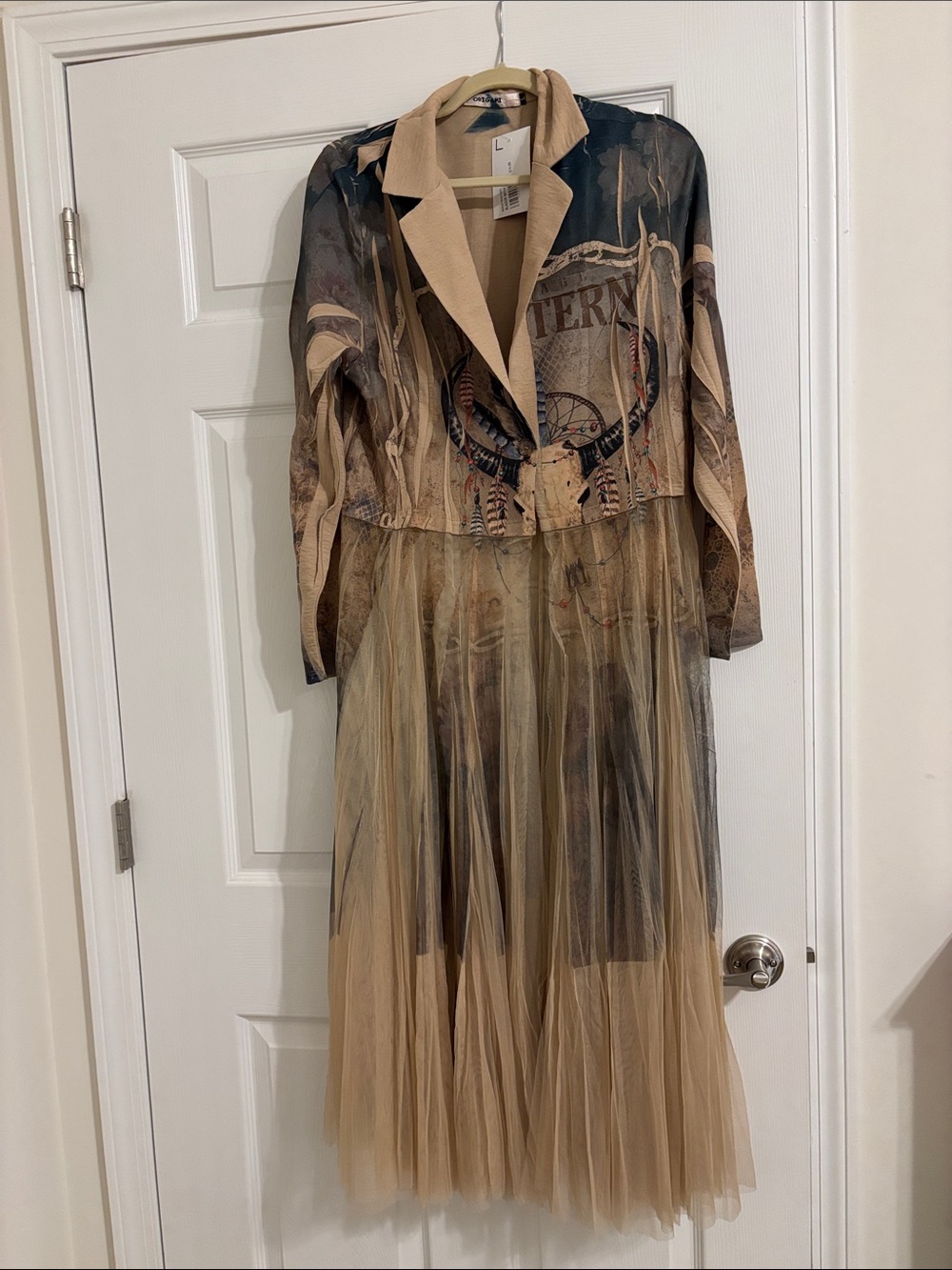 Western inspired Blazer Cardigan /Duster with long mesh layer
